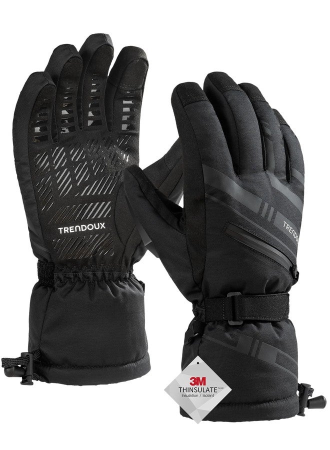 TRENDOUX Winter Gloves Men Women Cold Weather Ski Thermal Mens Gloves Man with Thermohandz Warming Hot Lining Grip Silicone for Motorcycle Adult Skiing Driving Biking Riding Skating - Black L - Image 1